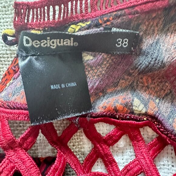 Desigual Red Rosi Long Sleeve Print Dress, Size 4 - Picture 6 of 7